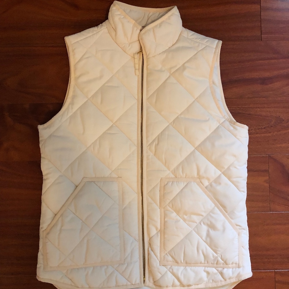 JCREW Excursion Quilted Down Vest, Cream, Size S